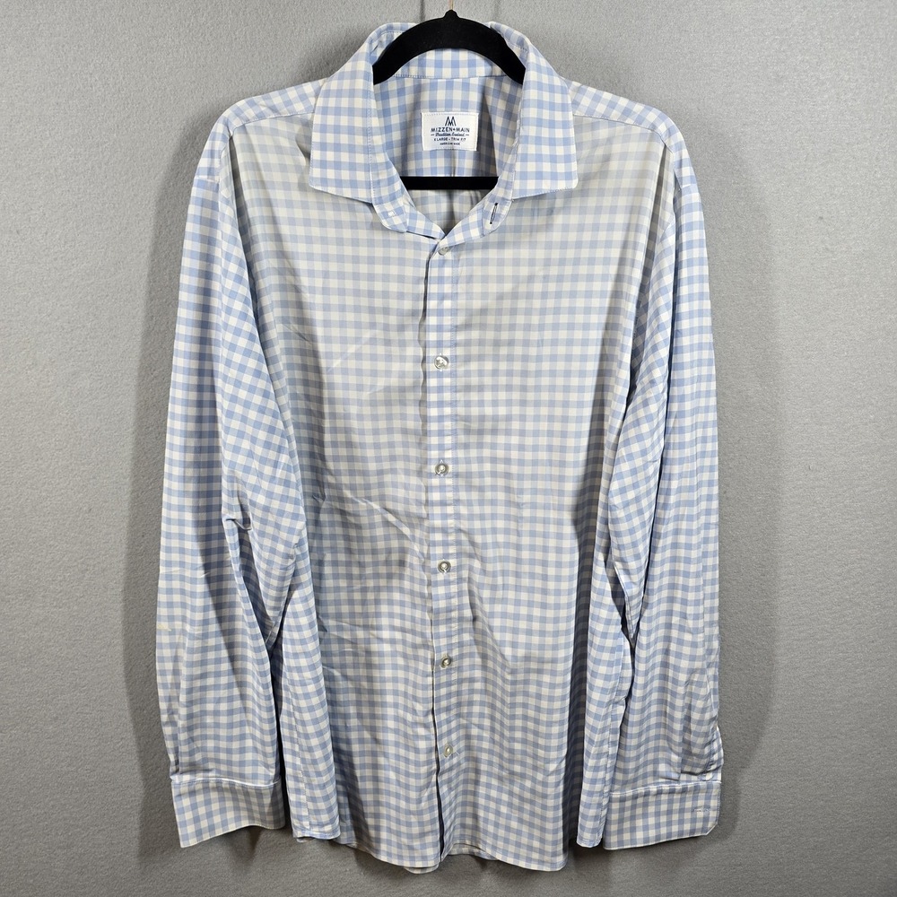 Mizzen Main Shirt Mens‎ XL Trim Fit Blue White Check Button Up USA Made